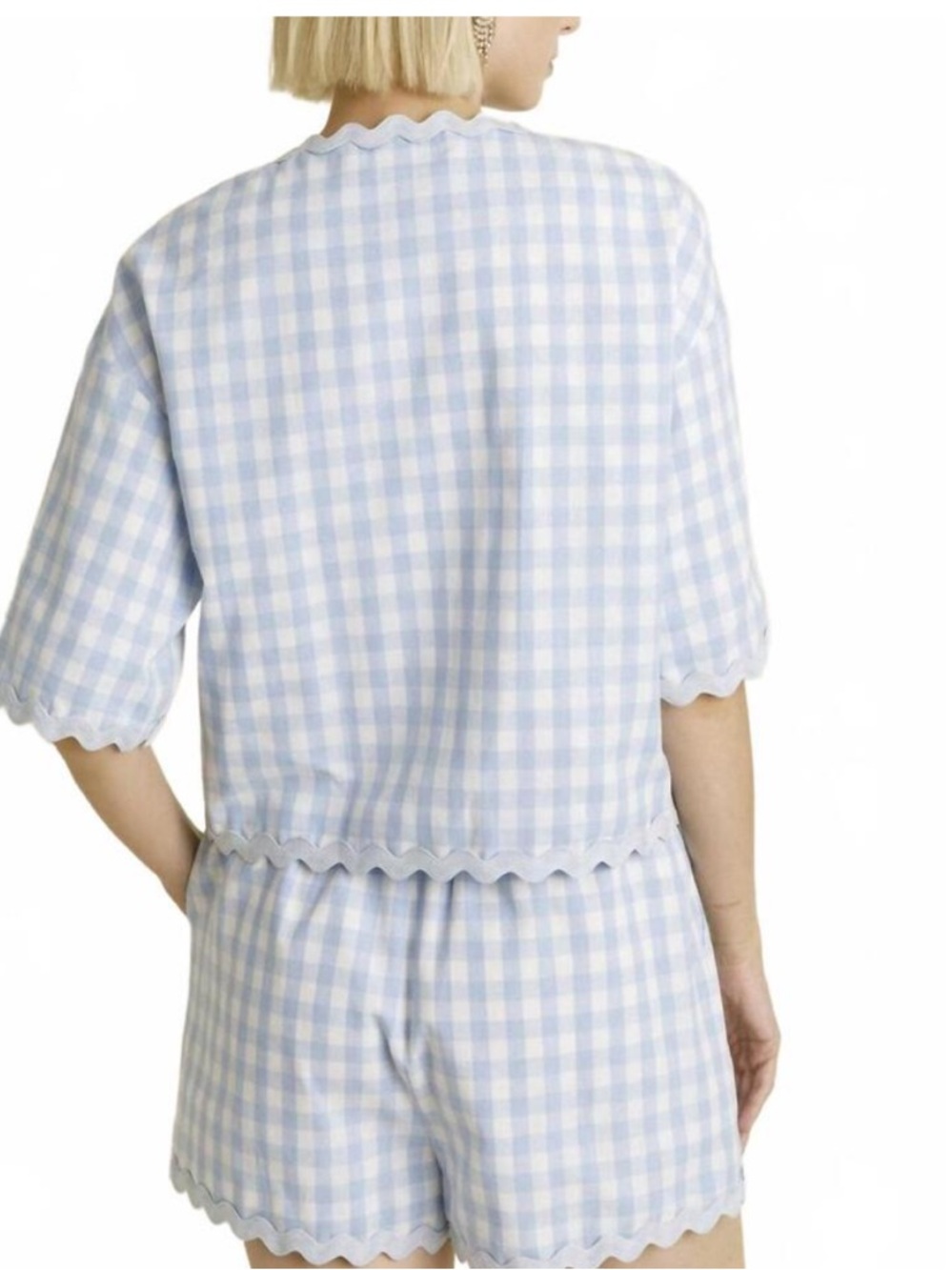 AUREUM Light Blue Gingham Tie-Front Cropped Top - Picture 6 of 6